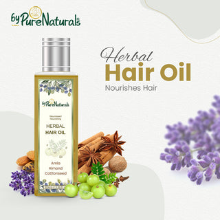 bypurenaturals 100% natural herbal hair oil enriched with amla almond and cottonseed