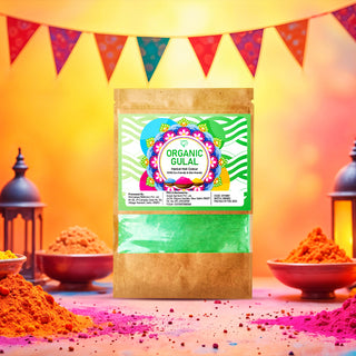 KARAT 25 All  Organic & Herbal Gulal Combo 100g each (Yellow, Blue, Pink, & Green) + Bajra Chips